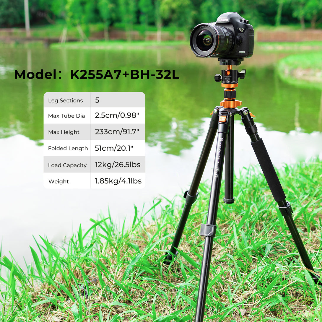 Aluminum Alloy Tripod K255A7+BH-32L