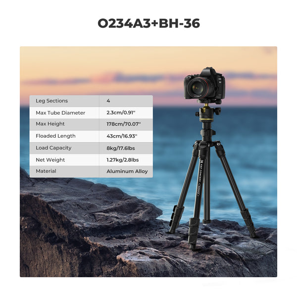 Aluminum Alloy Tripod K234A3+BH-36